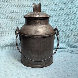 Vintage Metal Milk Canister - Rustic Black Tin Decorative Jar